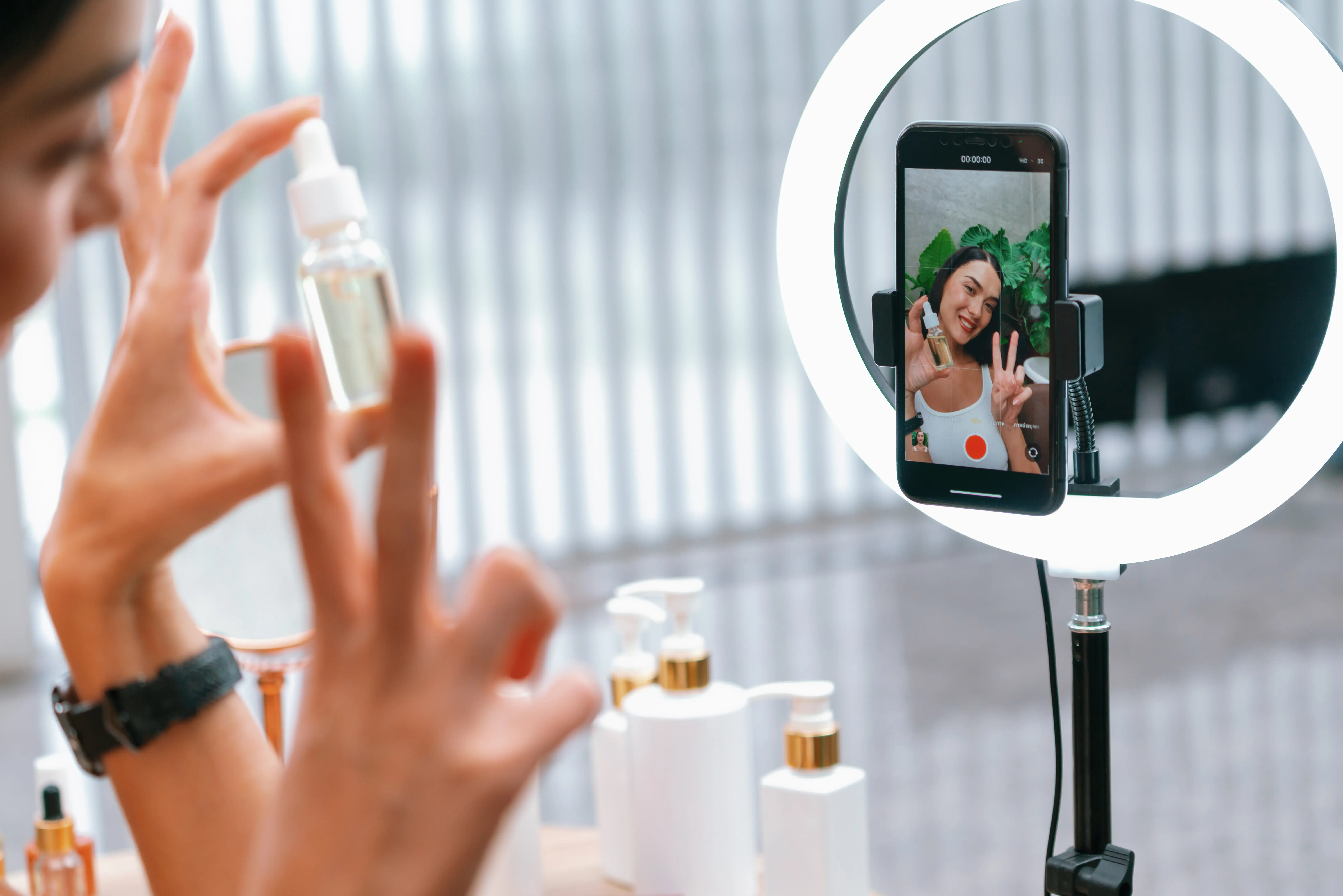 Young women making beauty cosmetics